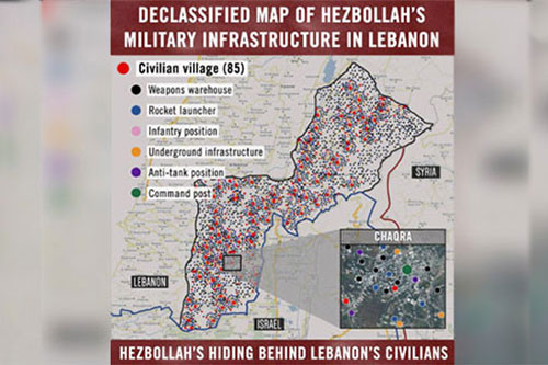 mapa de objetivos en Líbano El enemigo israelí publica un mapa de objetivos en Líbano